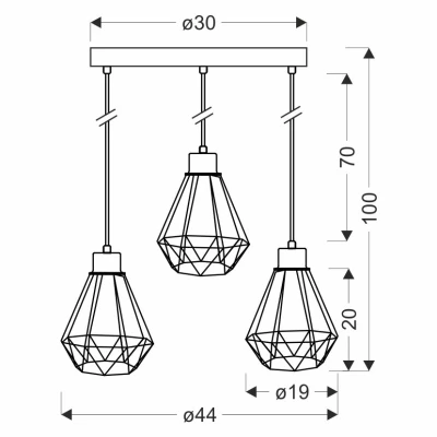 Závěsné industriální svítidlo PRIMO 7 - 3xE27, 60W, zlaté / černé