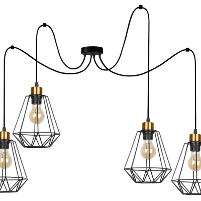 Závěsné světlo v industriálním stylu PRIMO 8 - 4xE27, 60W, zlaté / černé