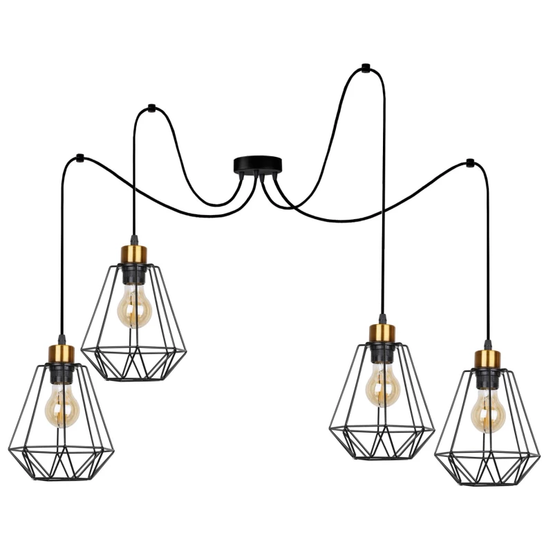 Závěsné světlo v industriálním stylu PRIMO 8 - 4xE27, 60W, zlaté / černé