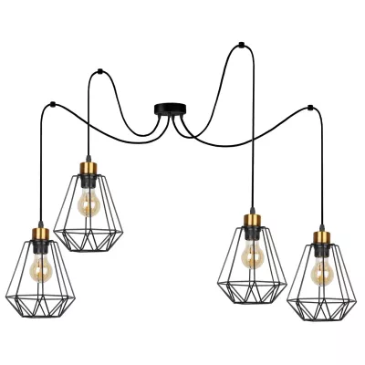 Závěsné světlo v industriálním stylu PRIMO 8 - 4xE27, 60W, zlaté / černé