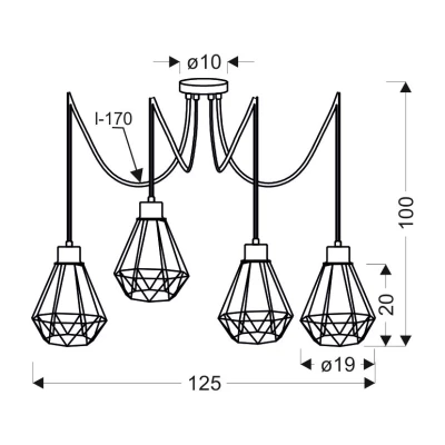 Závěsné světlo v industriálním stylu PRIMO 8 - 4xE27, 60W, zlaté / černé