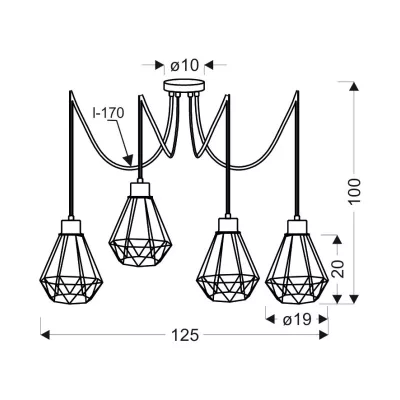 Závěsné světlo v industriálním stylu PRIMO 8 - 4xE27, 60W, zlaté / černé
