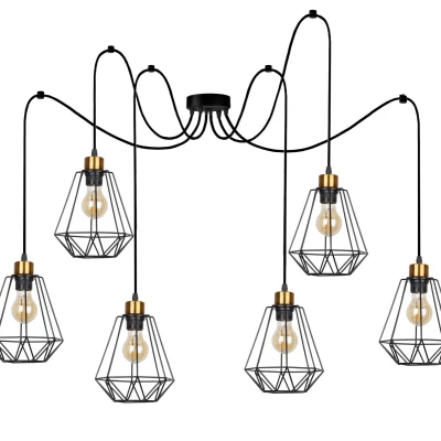 Závěsné světlo v industriálním stylu PRIMO 9 - 6xE27, 60W, zlaté / černé