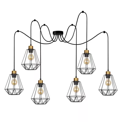 Závěsné světlo v industriálním stylu PRIMO 9 - 6xE27, 60W, zlaté / černé