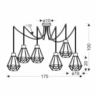 Závěsné světlo v industriálním stylu PRIMO 9 - 6xE27, 60W, zlaté / černé