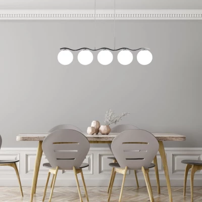 Moderní závěsné světlo nad jídelní stůl RAMON - 5xG9, 20W, chromované / bílé