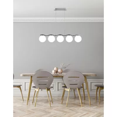 Moderní závěsné světlo nad jídelní stůl RAMON - 5xG9, 20W, chromované / bílé