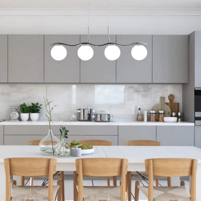 Moderní závěsné světlo nad jídelní stůl RAMON - 4xG9, 20W, chromované / bílé