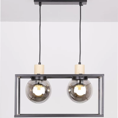 Závěsné svítidlo nad jídelní stůl RETRO - 2xE27, 40W, černé / kouřové sklo