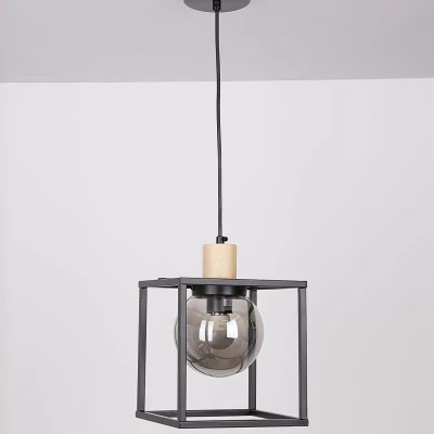 Závěsné svítidlo RETRO - 1xE27, 40W, černé / kouřové sklo