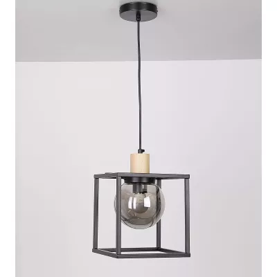 Závěsné svítidlo RETRO - 1xE27, 40W, černé / kouřové sklo