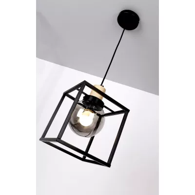 Závěsné svítidlo RETRO - 1xE27, 40W, černé / kouřové sklo