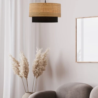 Závěsný kulatý lustr RITANA - 1xE27, 60W, černý / béžový