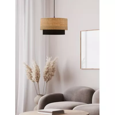 Závěsný kulatý lustr RITANA - 1xE27, 60W, černý / béžový
