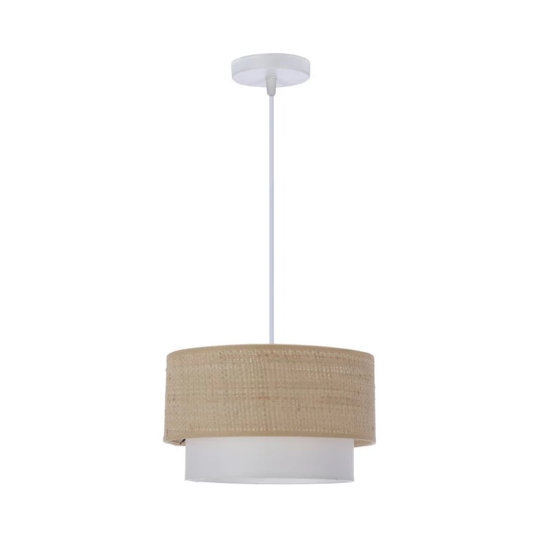 Závěsný kulatý lustr RITANA - 1xE27, 60W, bílý / béžový