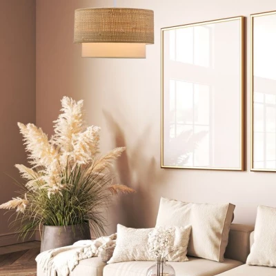 Závěsný kulatý lustr RITANA - 1xE27, 60W, bílý / béžový