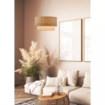 Závěsný kulatý lustr RITANA - 1xE27, 60W, bílý / béžový