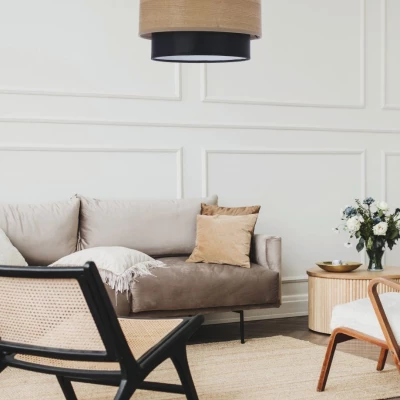 Závěsný kulatý lustr RUBEN - 1xE27, 60W, ořech / černý