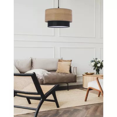 Závěsný kulatý lustr RUBEN - 1xE27, 60W, ořech / černý