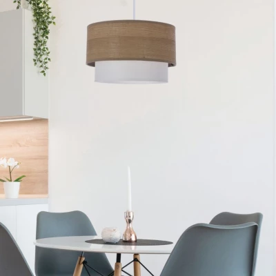 Závěsný kulatý lustr RUBEN - 1xE27, 60W, ořech / bílý