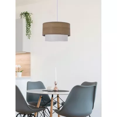 Závěsný kulatý lustr RUBEN - 1xE27, 60W, ořech / bílý