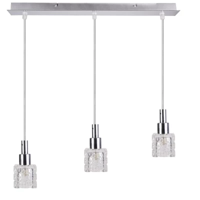 Moderní závěsné světlo nad jídelní stůl RUBIK - 3xG9, 20W, chromované / čiré