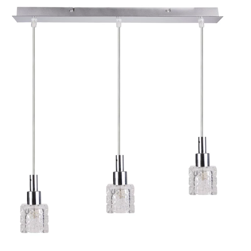 Moderní závěsné světlo nad jídelní stůl RUBIK - 3xG9, 20W, chromované / čiré