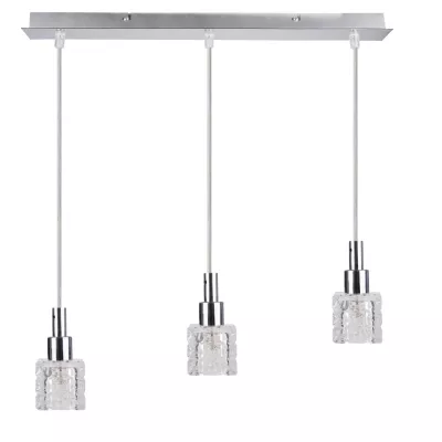Moderní závěsné světlo nad jídelní stůl RUBIK - 3xG9, 20W, chromované / čiré