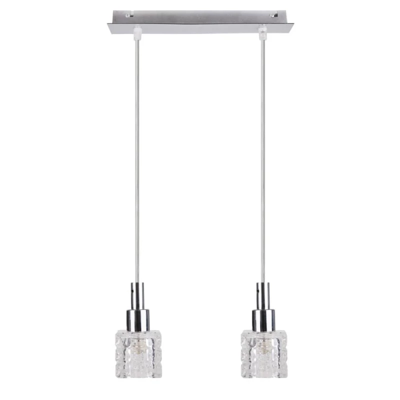 Moderní závěsné světlo nad jídelní stůl RUBIK - 2xG9, 20W, chromované / čiré