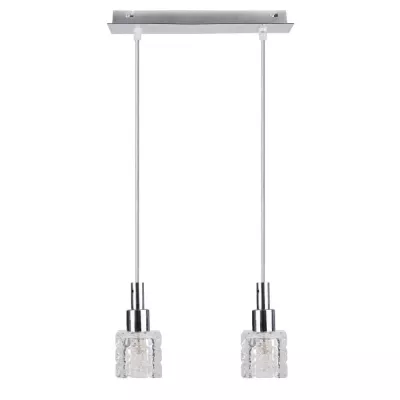 Moderní závěsné světlo nad jídelní stůl RUBIK - 2xG9, 20W, chromované / čiré