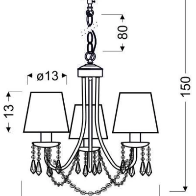 Moderní závěsné tříramenné osvětlení RUTI - 3xE14, 40W, chromované / béžové