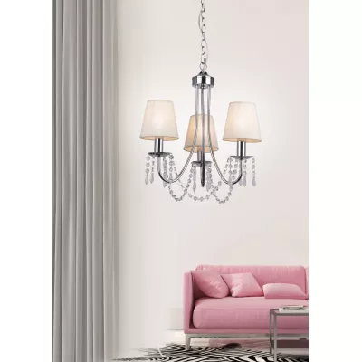 Moderní závěsné tříramenné osvětlení RUTI - 3xE14, 40W, chromované / béžové