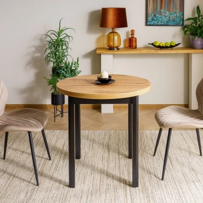 Kulatý jídelní stůl ANTHONY - dub artisan / černý