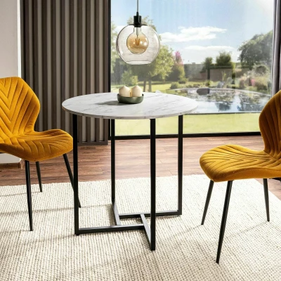 Malý kulatý jídelní stůl PALMIRO - bílý mramor / černý