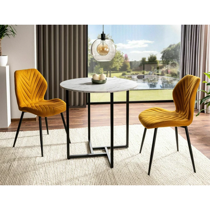 Malý kulatý jídelní stůl PALMIRO - bílý mramor / černý