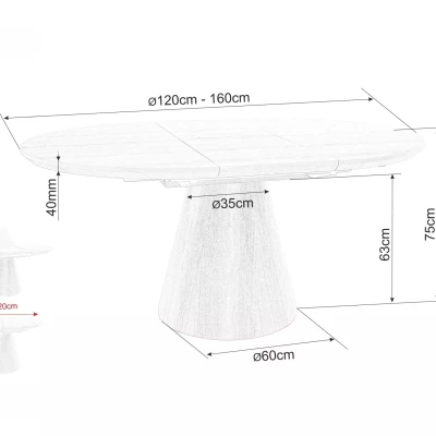 Kulatý rozkládací jídelní stůl ARLO - šedý mramor / černý