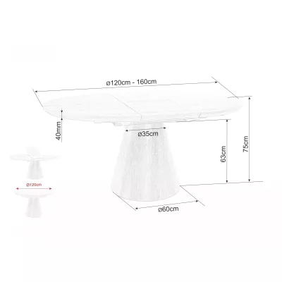 Kulatý rozkládací jídelní stůl ARLO - šedý mramor / černý