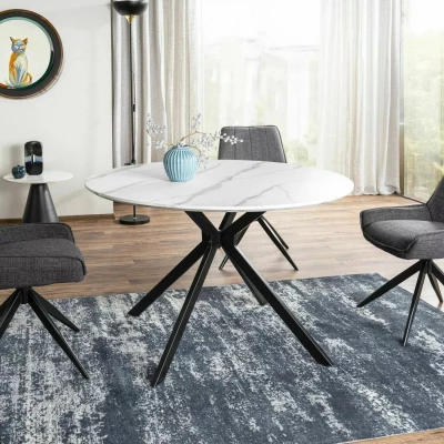 Kulatý jídelní stůl ATTILA - bílý mramor / černý