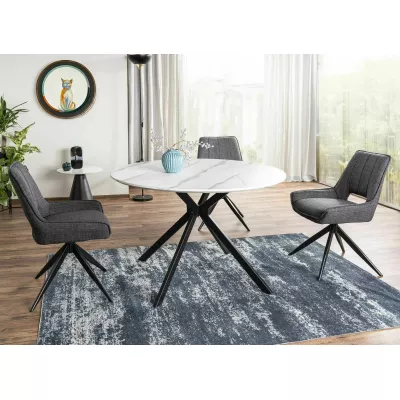 Kulatý jídelní stůl ATTILA - bílý mramor / černý