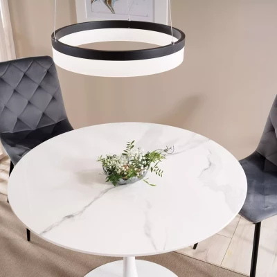 Kulatý jídelní stůl BRODIE - bílý mramor / bílý