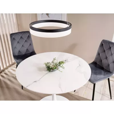 Kulatý jídelní stůl BRODIE - bílý mramor / bílý