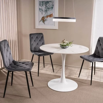 Kulatý jídelní stůl BRODIE - bílý mramor / bílý