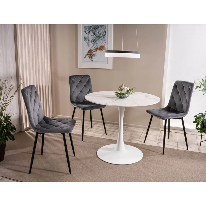 Kulatý jídelní stůl BRODIE - bílý mramor / bílý