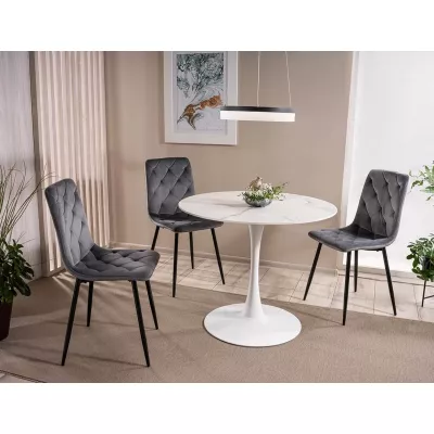 Kulatý jídelní stůl BRODIE - bílý mramor / bílý