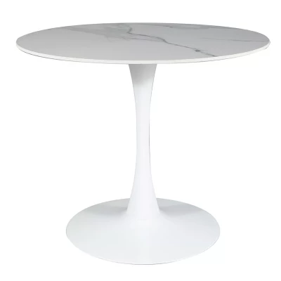 Kulatý jídelní stůl BRODIE - bílý mramor / bílý