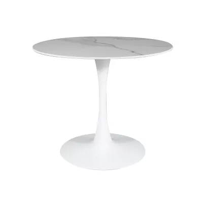 Kulatý jídelní stůl BRODIE - bílý mramor / bílý