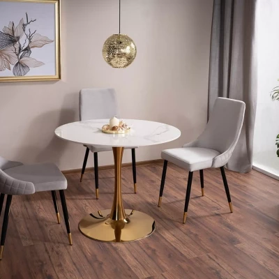 Kulatý jídelní stůl BRODIE - bílý mramor / zlatý