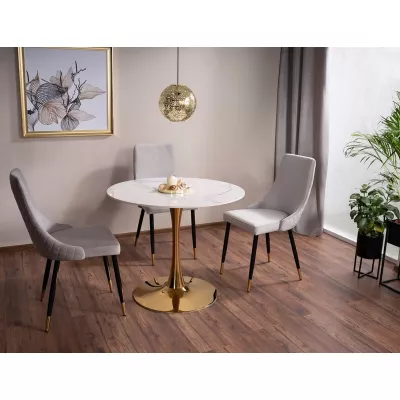 Kulatý jídelní stůl BRODIE - bílý mramor / zlatý