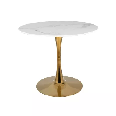 Kulatý jídelní stůl BRODIE - bílý mramor / zlatý