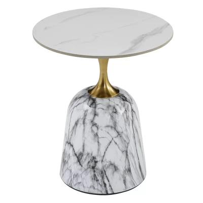 Designový konferenční stolek DOMICELO - bílý / zlatý / bílý mramor